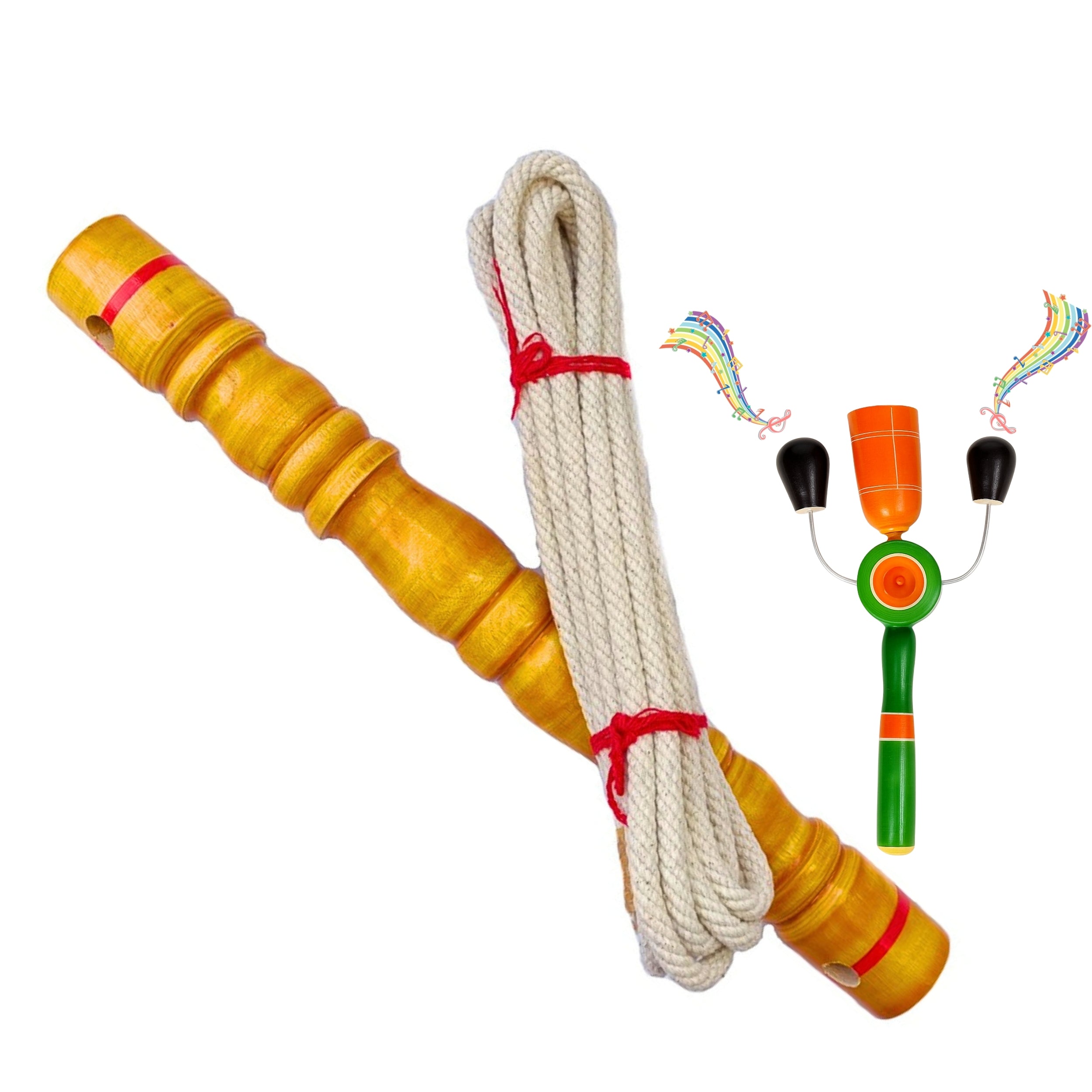 Wooden Cradle Stick with Rope and Wooden Rattle Set | Traditional Newborn Baby Cradle Support and Sensory Toy Combo