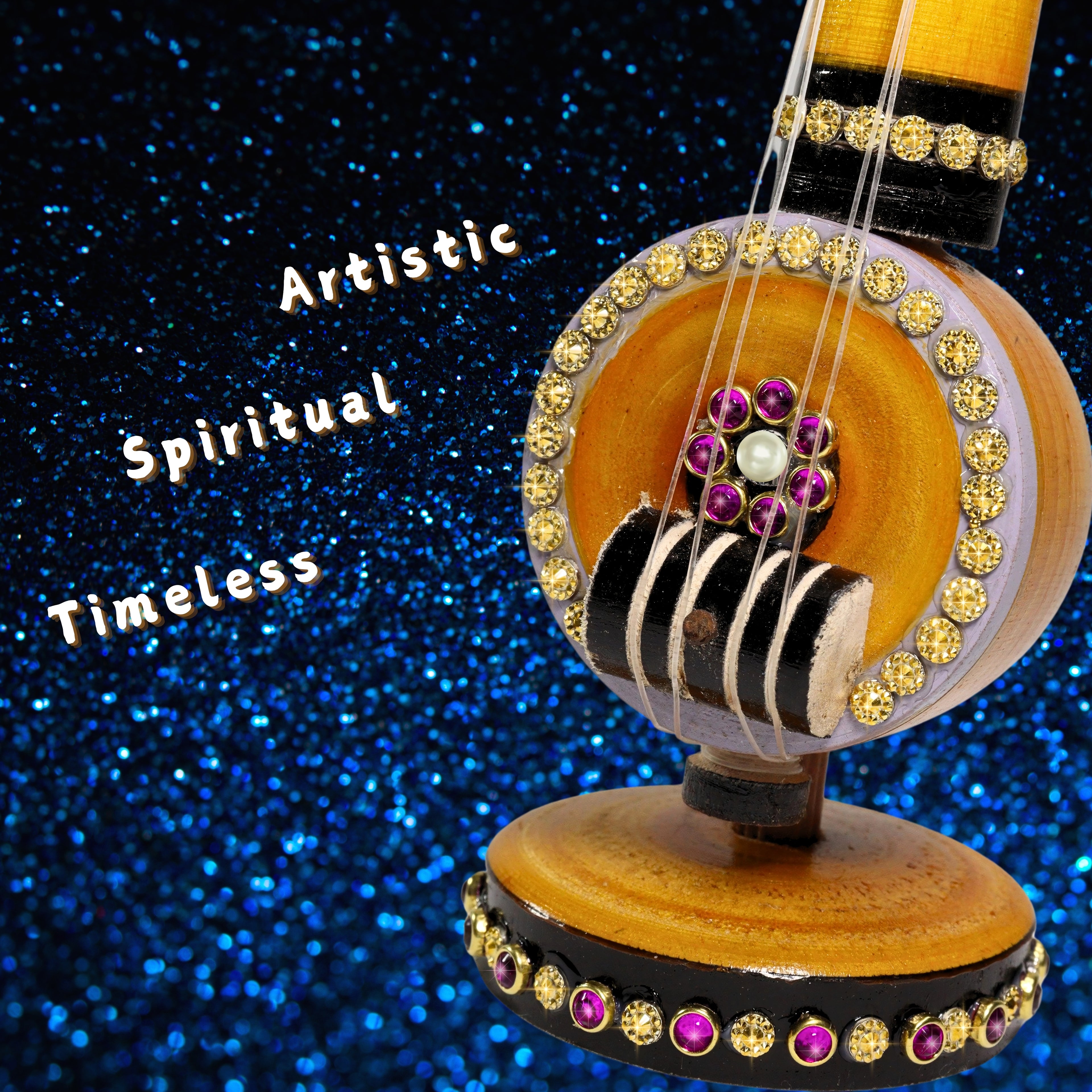 Handmade Wooden Veena Showpiece with Glitter Stone Work | Small Size | Luxury Home Decor for Living Room, Pooja Room & Office
