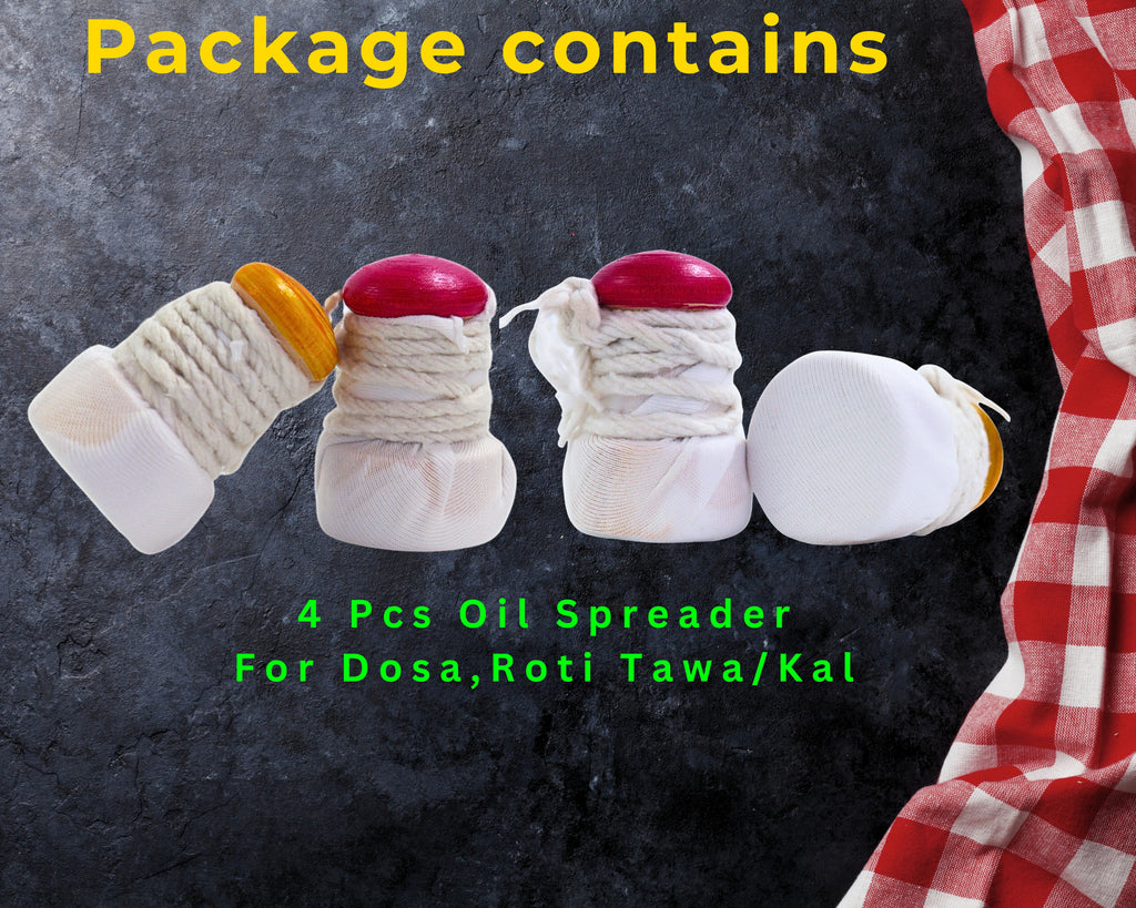 Oil Brush Cloth for Tawa and Pan (5 Pieces) | Wooden Handle Dosa Oil Spreader for Mild Oiling of Tawa, Roti and Paratha Cooking