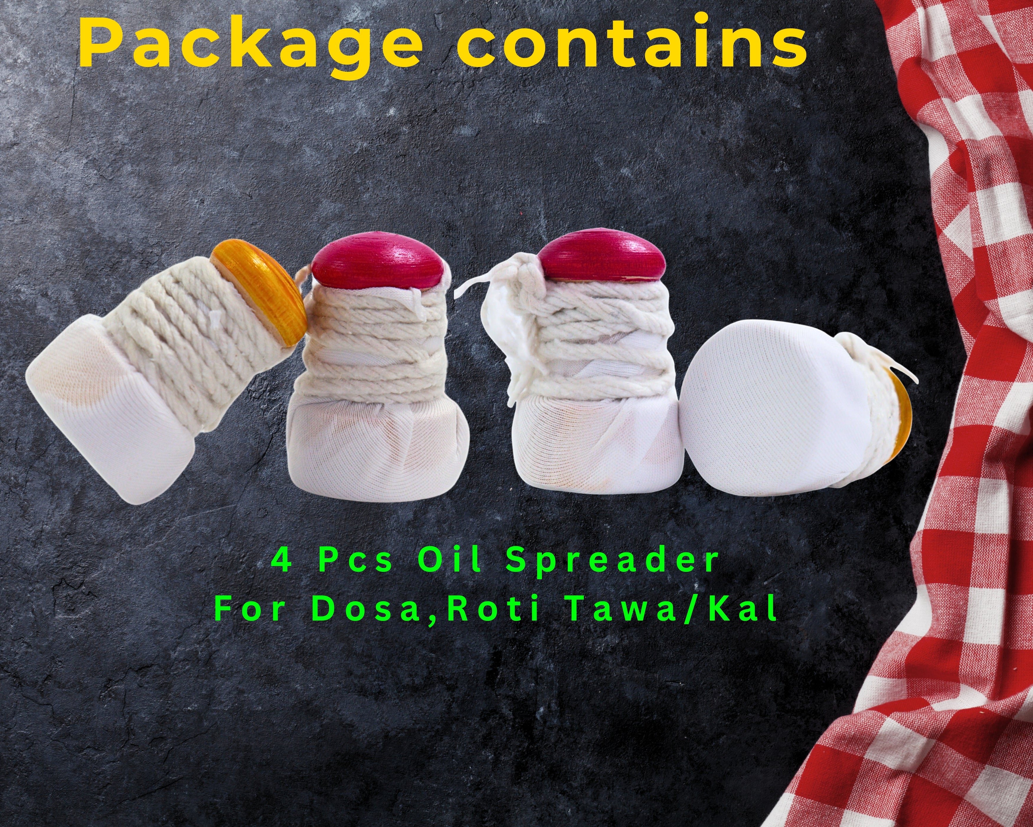 Oil Brush Cloth for Tawa and Pan (5 Pieces) | Wooden Handle Dosa Oil Spreader for Mild Oiling of Tawa, Roti and Paratha Cooking