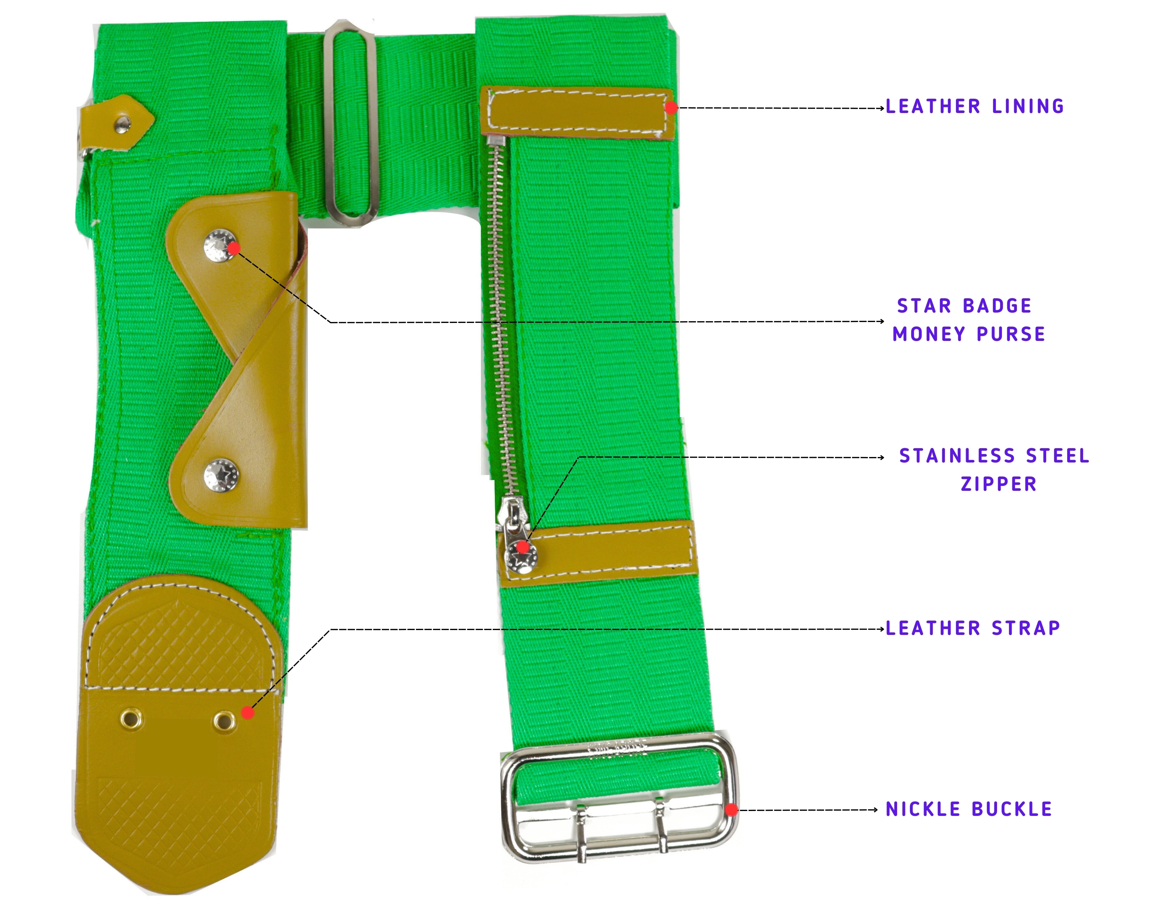 Dhoti Belt for Men Adjustable 40–44 Inch | Haji Belt | Umra Belt | Singapore Belt with Money Purse, Zipper Pocket and Key Clip (Green)