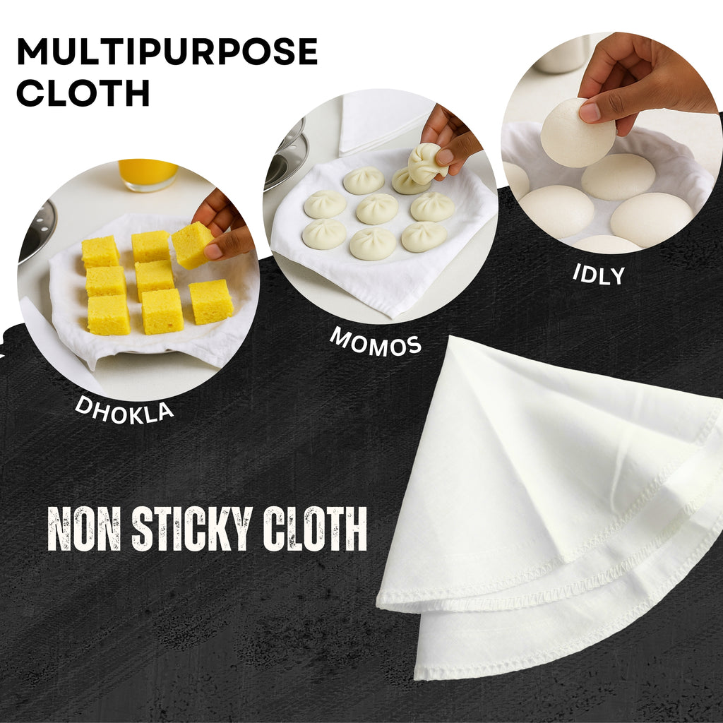 Food Grade Cotton Steaming Cloth (6 Pieces) for Idly, Momos, Dhokla, Idiyappam | Non-Stick, Washable and Reusable Cooking Cloth