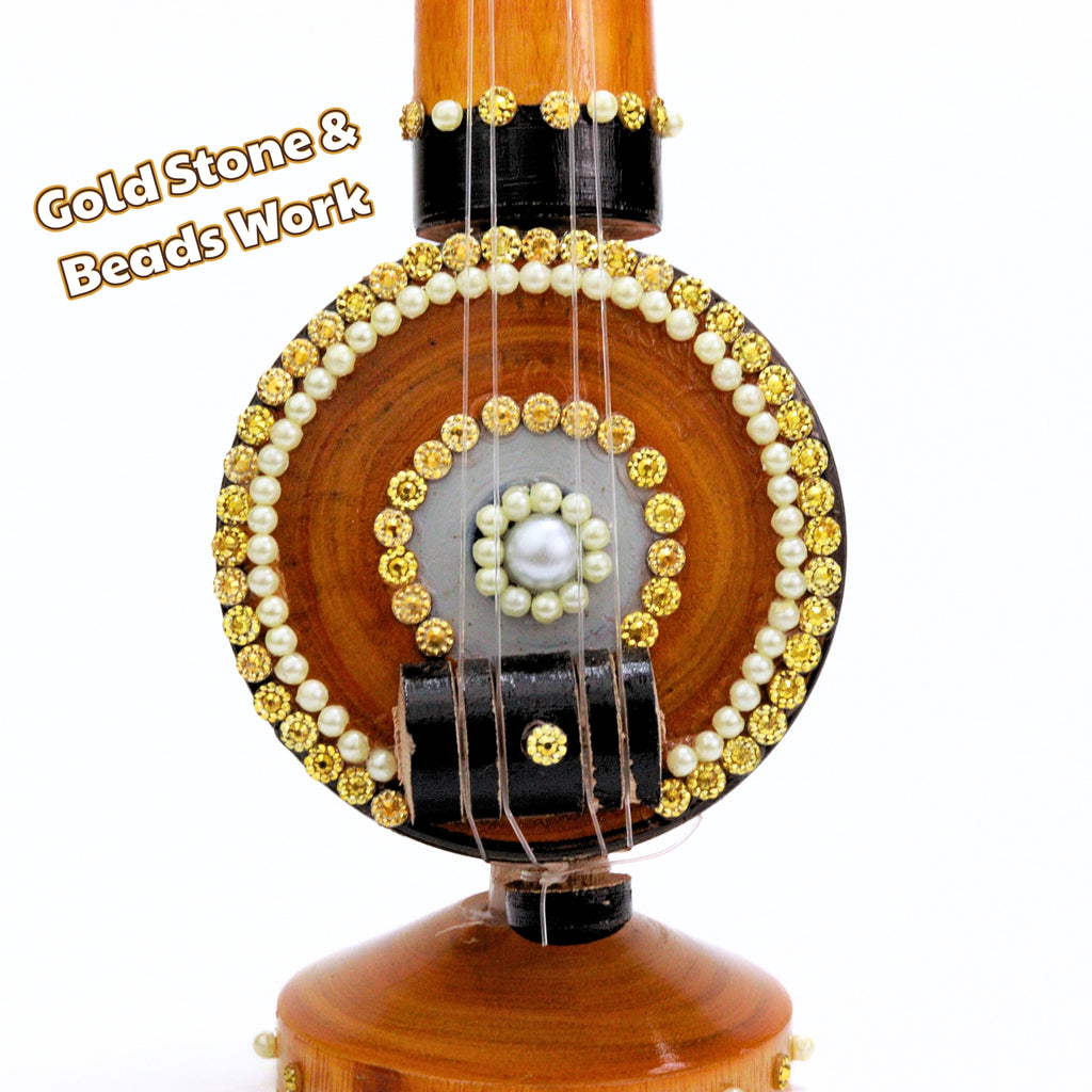Traditional Wooden Veena Decor | Handmade Showpiece with Sparkling Stone Work | Gifting and Decoration for Pooja room